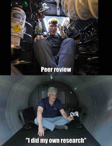 Peer review in a cramped submersible, "I did my own research" in a roomy one