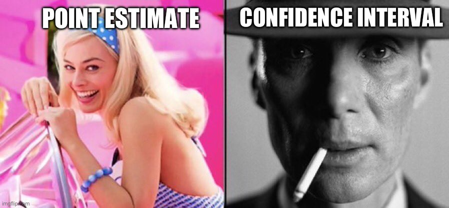 Point estimate as Barbie, confidence interval as Oppenheimer